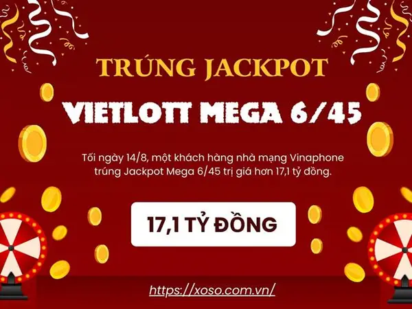 Khách hàng Vinaphone trúng Jackpot Mega 6/45 hơn 17 tỷ đồng