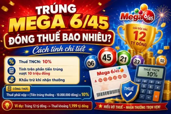 Trúng Mega 6/45 đóng thuế bao nhiêu? Cách tính chi tiết