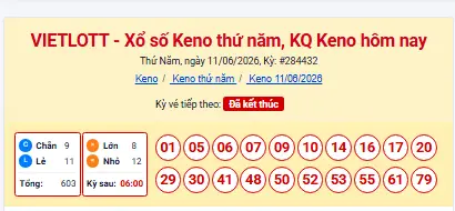 Kết quả xổ số Keno 11/06/2026 – kqxslive.com